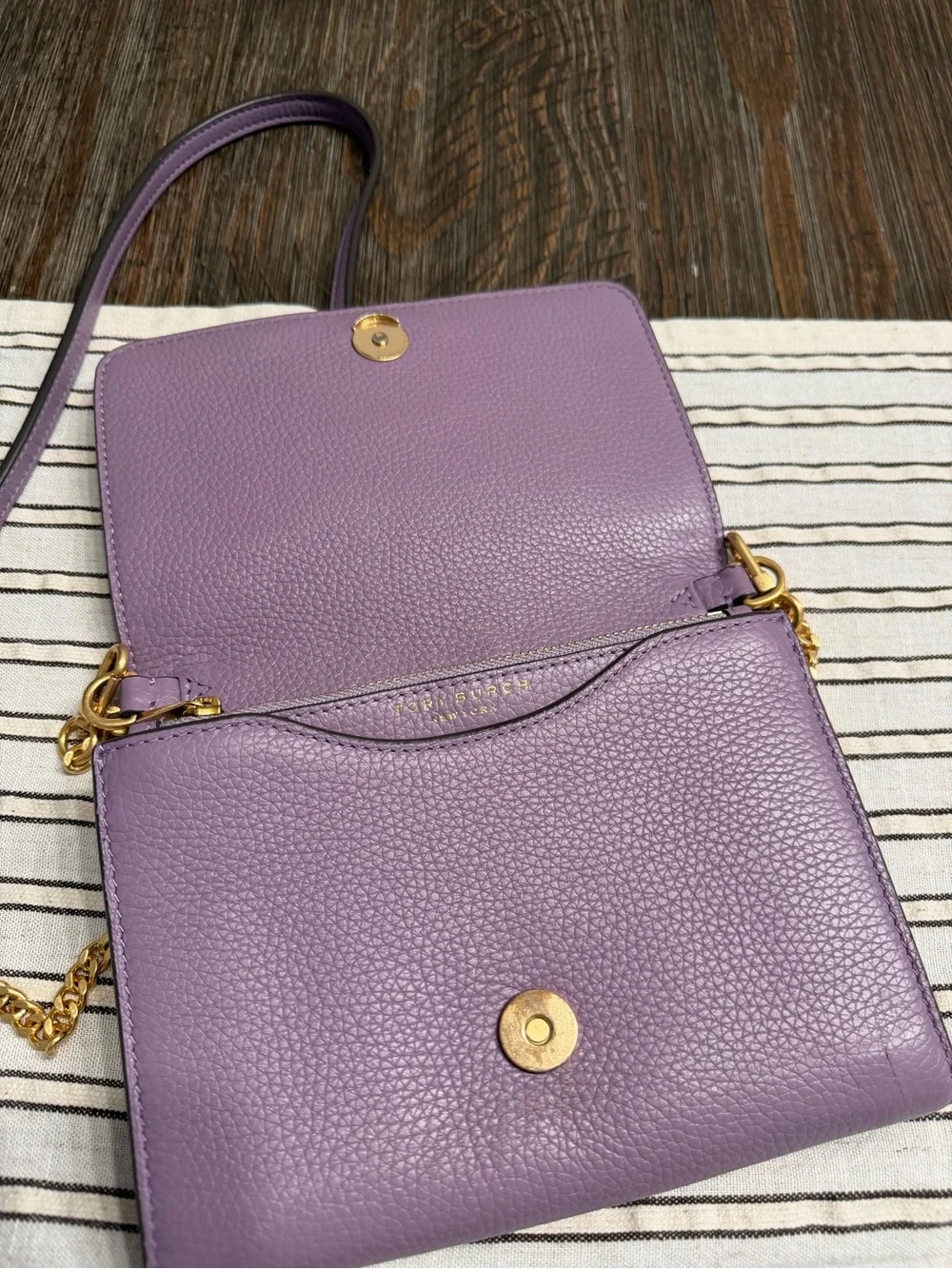 Tory Burch Purple Lilac Pebbled Leather Chain Crossbody